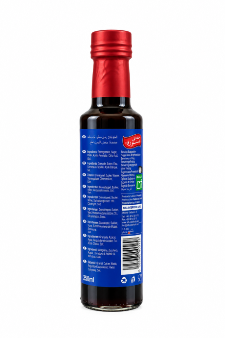 Melasă de Rodie Chtoura Garden 250ml – etichetă spate cu ingrediente și valori nutriționale