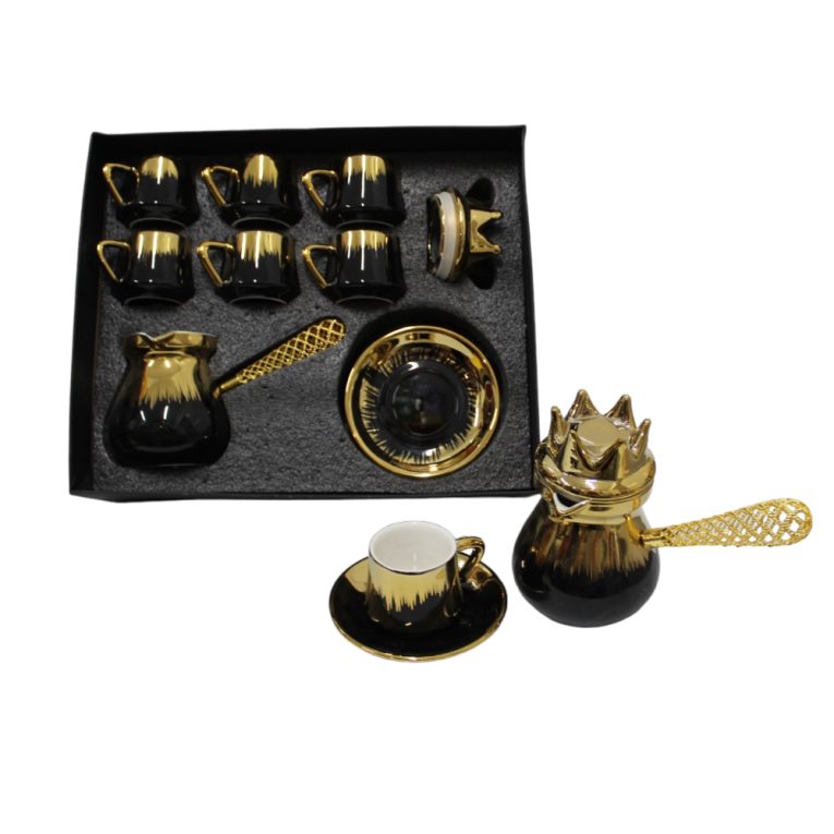 Set oriental de cafea cu ibric și 6 cești negru