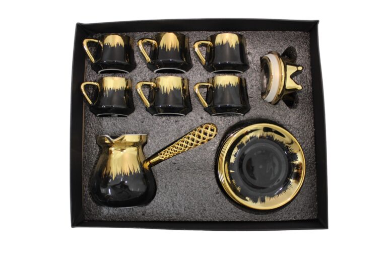 set oriental de cafea cu ibric și 6 cești negru cutie