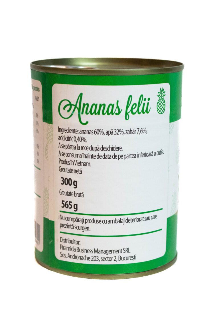 Conservă ananas felii 565g Piramida ingrediente