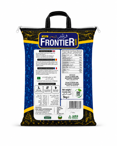 Informatii nutritionale si instructiuni Orez Basmati Frontier Prime 1121 Sella 5kg