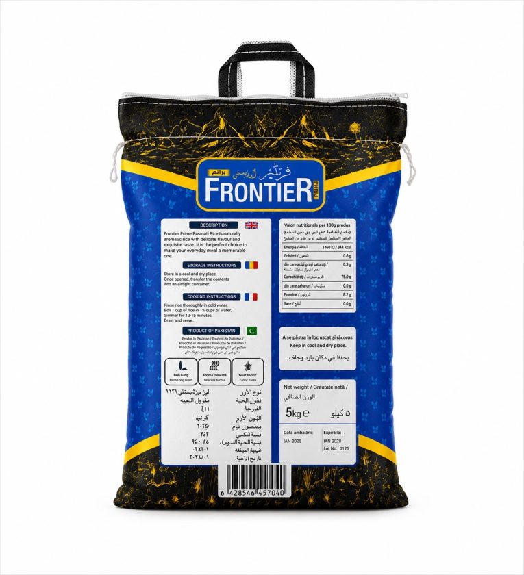 Informatii nutritionale si instructiuni Orez Basmati Frontier Prime 1121 Sella 5kg
