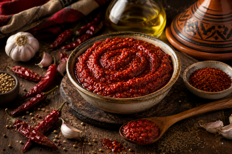 Harissa pasta de ardei iute si condimente din Tunisia