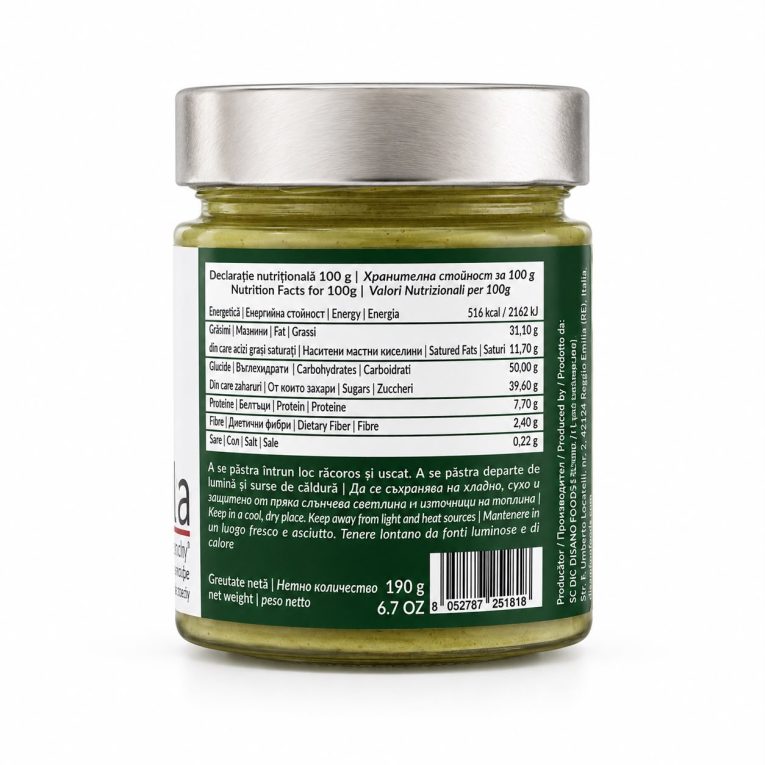 Valori nutriționale Cremă de Fistic cu Kunafa Crunchy Pistacchiella Disano 190g