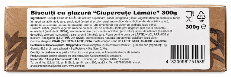 Etichetă Biscuiți Ciupercuțe cu Glazură de Lămâie 300g