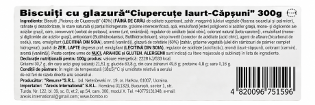 Etichetă Biscuiți Ciupercuțe cu Glazură Iaurt-Căpșuni 300g