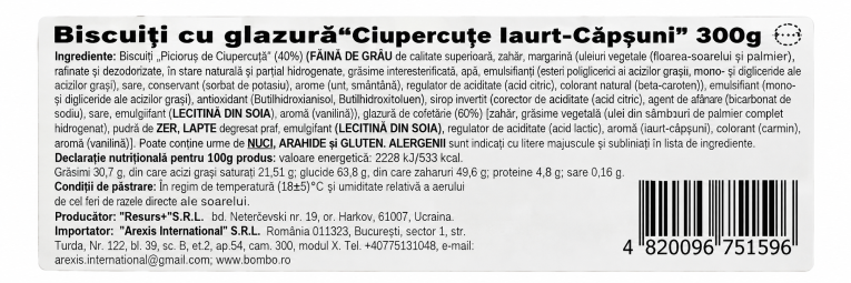 Etichetă Biscuiți Ciupercuțe cu Glazură Iaurt-Căpșuni 300g