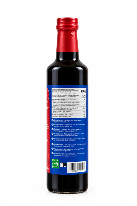 Melasă de Rodie Chtoura Garden 500ml – etichetă spate cu ingrediente și valori nutriționale